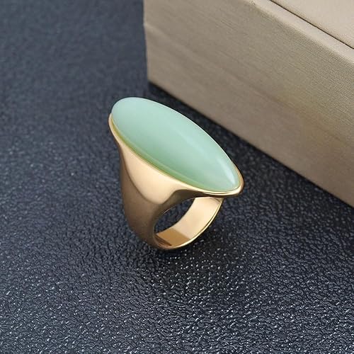 Vista 2 de HAIXIAN Anillo de piedras preciosas exageradas, chapado en oro de 14 quilates, anillo grueso con forma de ojo, anillo de cóctel, fiesta, regalo