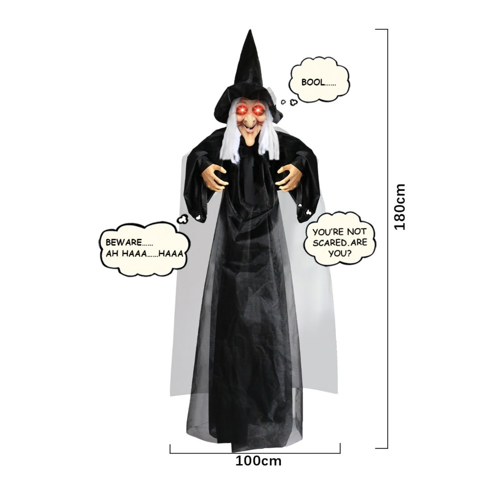 Decoración De Brujas De Halloween,180cm,Muñeca Bruja con Sensor De Movimiento Y Ojos LED Parpadeantes,Decoración Terrorífica para Exteriores De Vac Ciones para Que Proyectan Una Inquieta