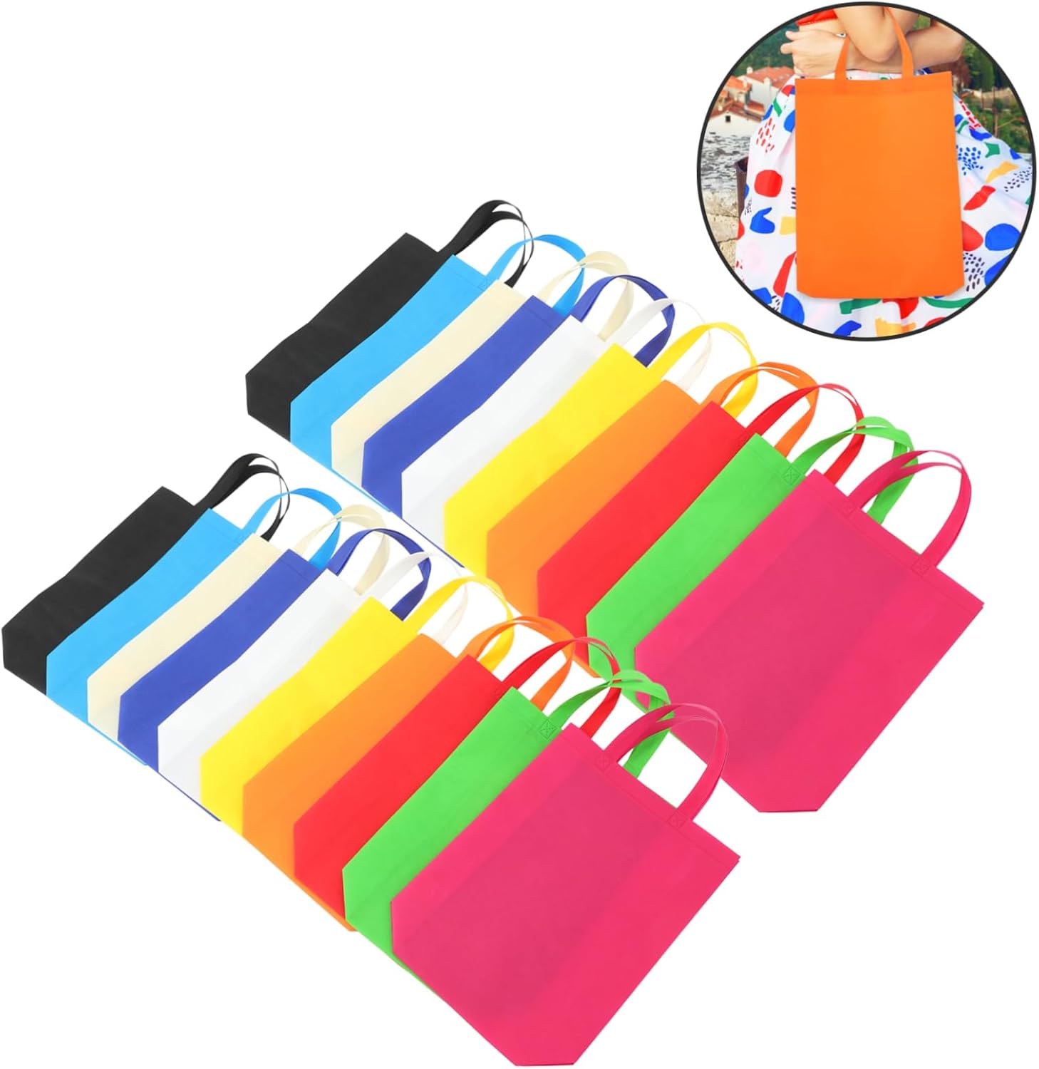 Zerodeko 30Pcs Non Woven Tote Bags Reusable Grocery and Bags with Sturdy Handles Shopping Handbags Mixed Colors and Easy to Store