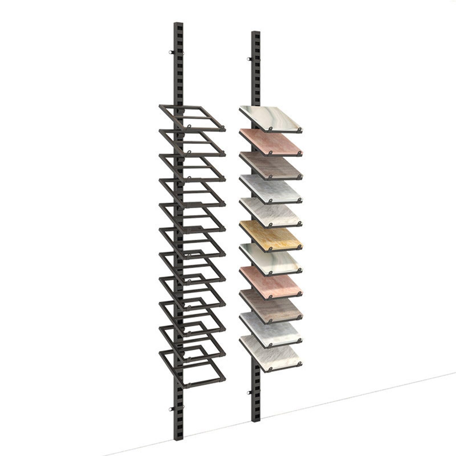 Espositore da parete a 11 ripiani, in metallo resistente, con slot regolabili per showroom e vendita al dettaglio, nero, 200 cm / 78.7in, perfetto per campioni ed esposizioni
