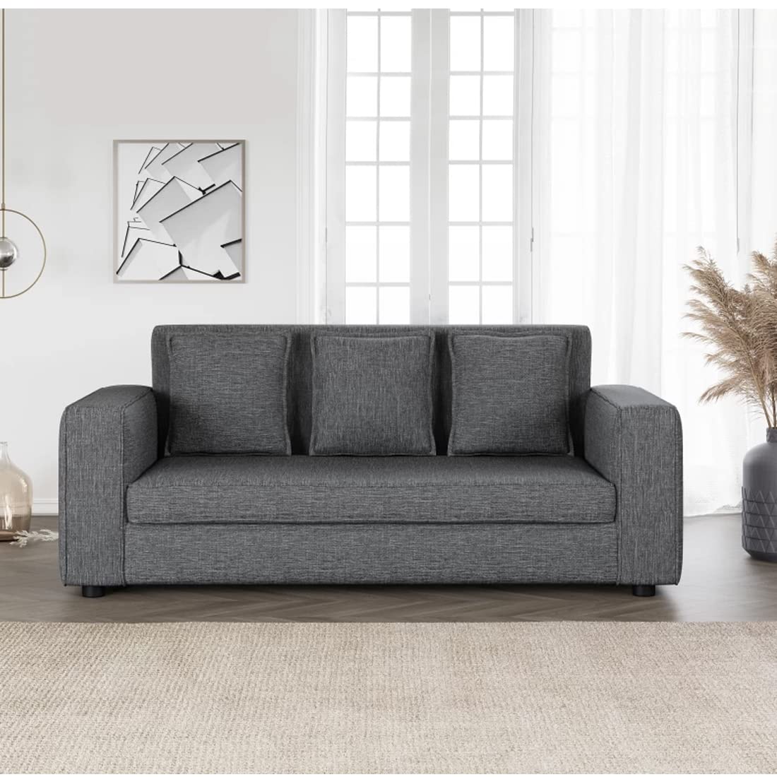 Casacomfort Tropico 3-Person Sofa Fabric Sofa Set for Living Room (Dark Grey)