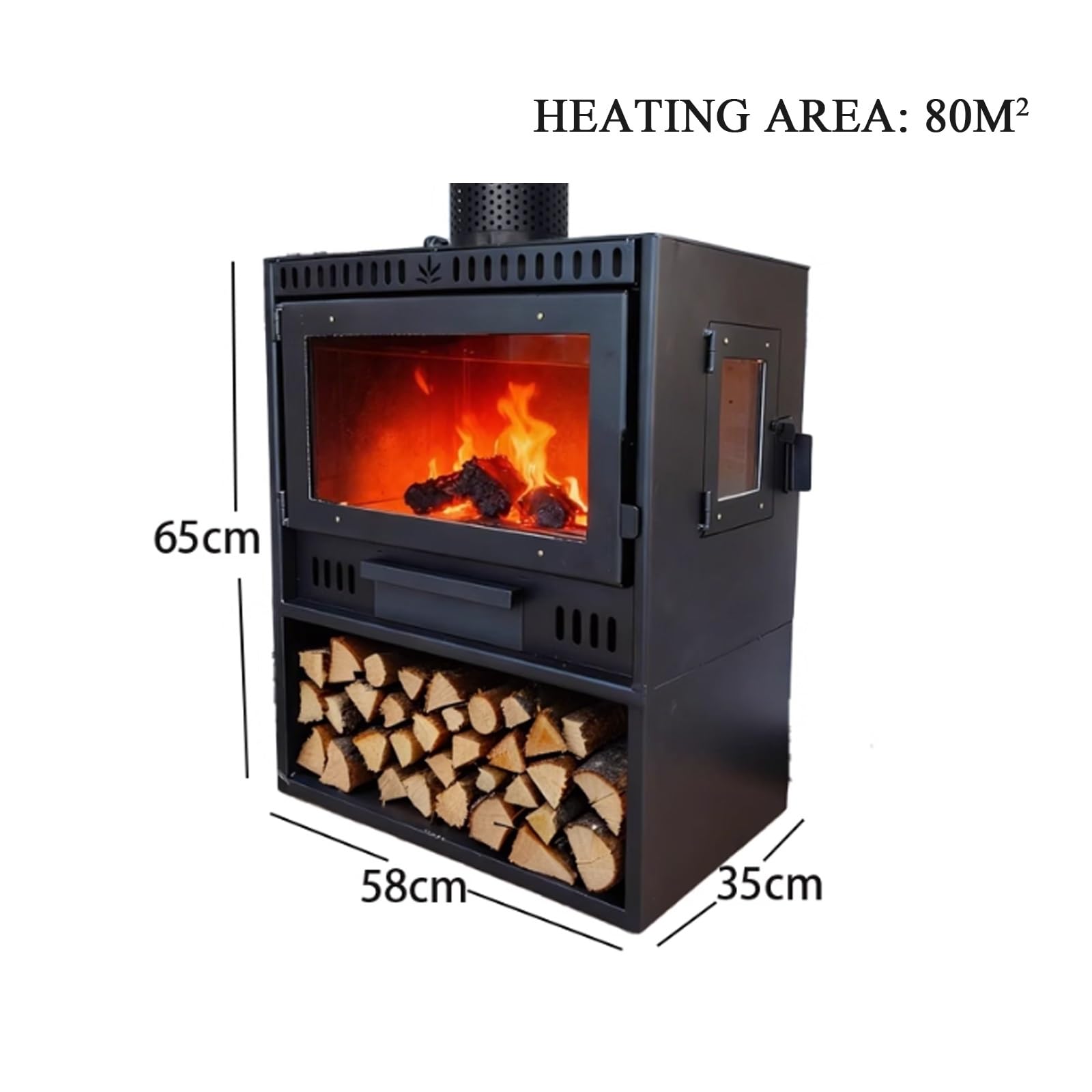 Chimenea PortáTil, Estufa De LeñA, Estufa De CarbóN, CalefaccióN De 80 M² con Cuerda For Tabaco Y LeñEro, 2 Ventanas De ObservacióN De Fuego