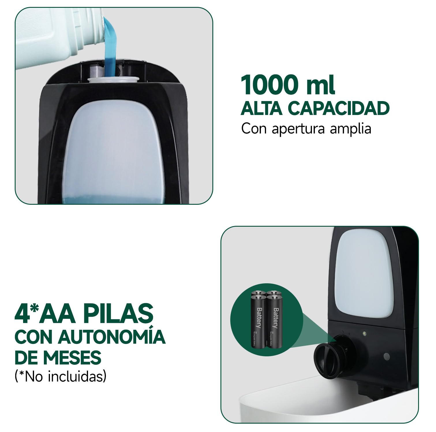 anydry Dispensador automático de jabón líquido Profesional de 1000 ml, Montaje en Pared, sin Contacto, para baños con Alto tráfico, oficinas, hospitales, Modelo 1220S Weiß
