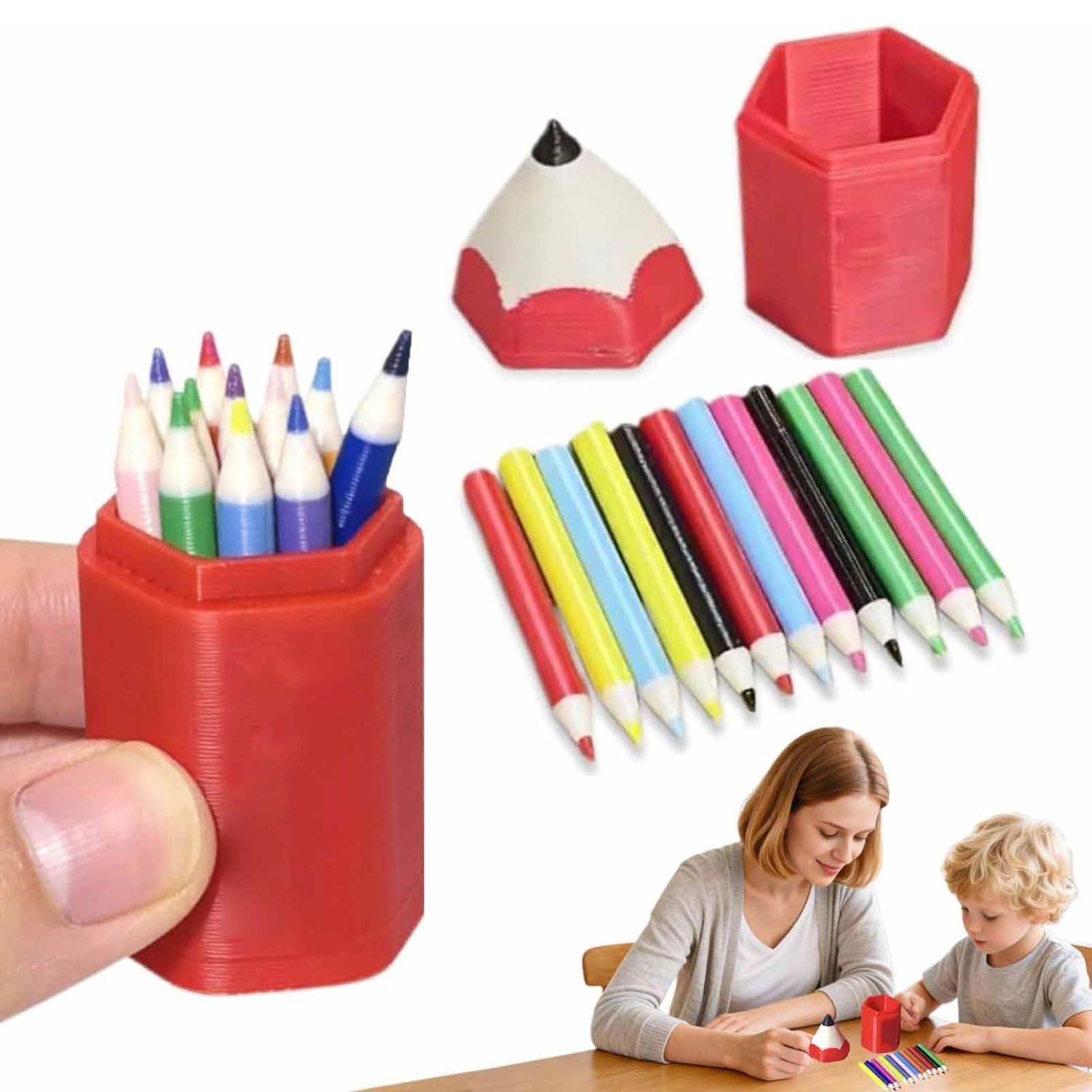 13-Piece Mini Colored Pencil Set for Dollhouses and DIY Miniature Scenes, Ultra Realistic Mini Colored Pencil, Miniature Dollhouse Colored Pencil Set, DIY Dollhouse Desk Decor Accessories (Red)