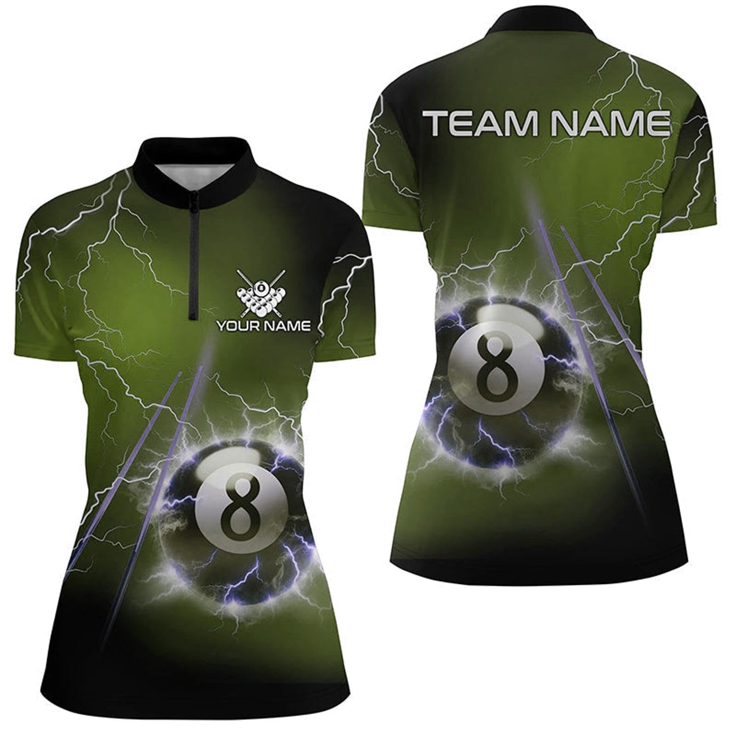Personalized Thunder Lighting Blue 8 Ball Billiard 3D Quarter Zip Shirts for Women Pool Ball Jerseys V1030