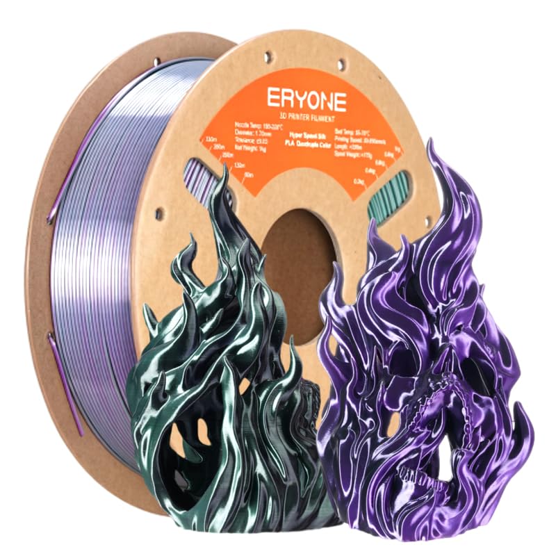 Image of ERYONE Silk Filament PLA+ 1.75mm Shiny 3D Printer Filament, Multicolor PLA 4 in 1, 1kg (2.2LBS) /Spool, HS Silk Quadruple Color Royal Essence (Purple & Silver & Black & Green)