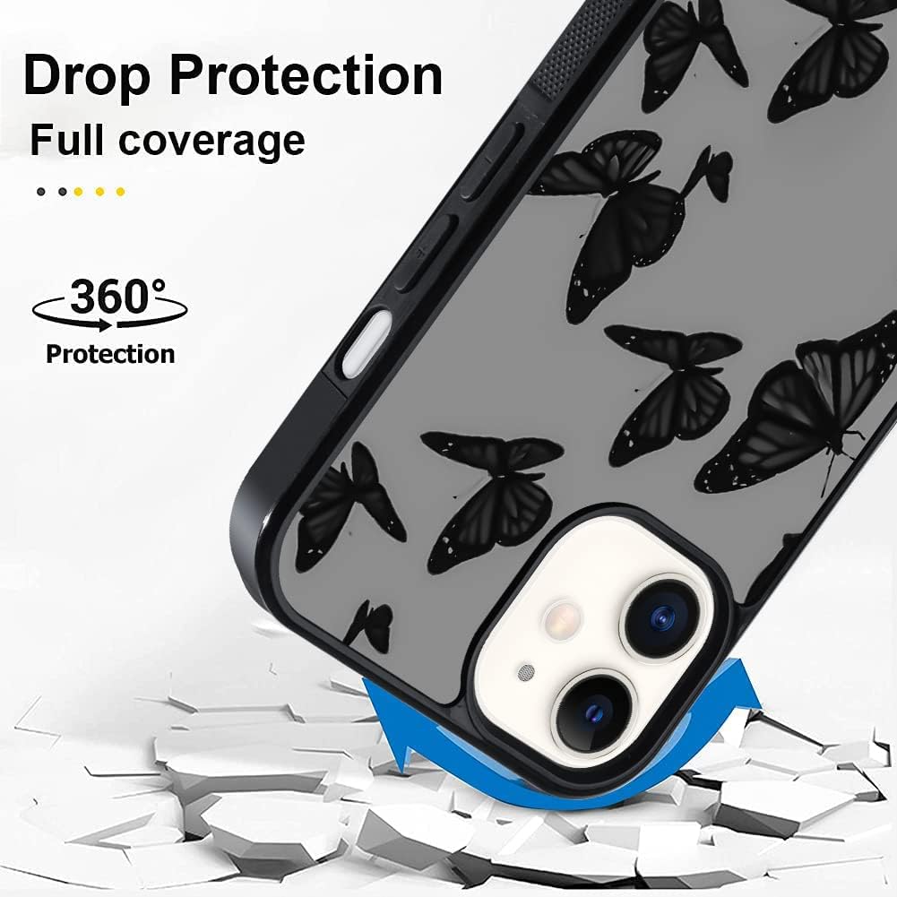 OOK Hard Case for iPhone 12, iPhone 12 Pro All Round Shock Absorption Protection Cover with Butterflies Design Tire Tread Anti-Skid Wireless Charging iPhone 12, iPhone 12 Pro Case for Girls Women