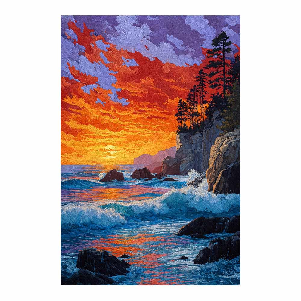 HOQIU Wall art for home decor Coastsal Sunset Views canvas artwork for wall, art prints, For living room, bedroom, bathroom, dining room, painting and decor.(Multicolor)-60x80cm Unframed