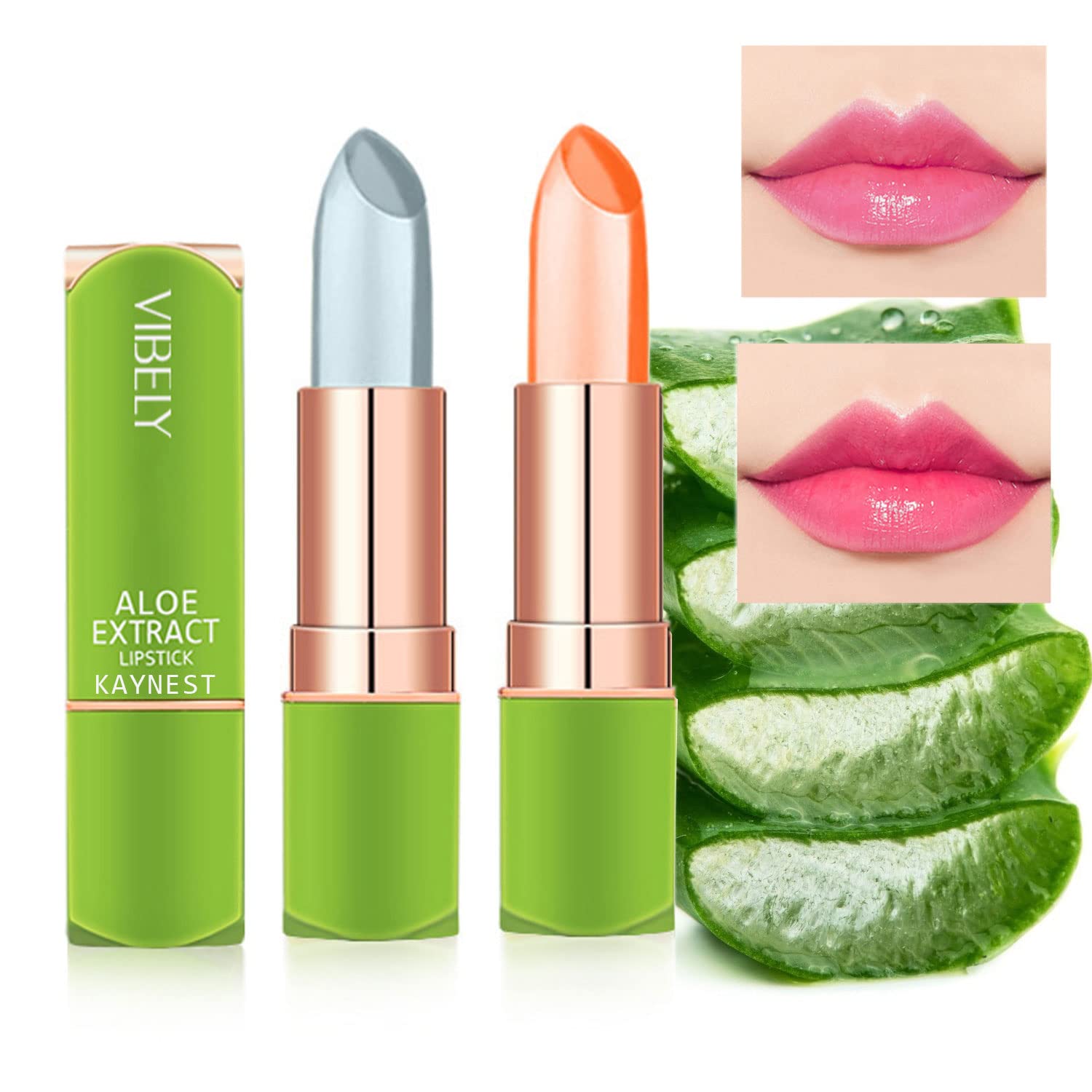 Kaynest 2 Packs Aloe Vera Lipstick , Lips Moisturizer Long Lasting Nutritious Lip Balm Magic Temperature Color Change Lip Gloss (Set-B)