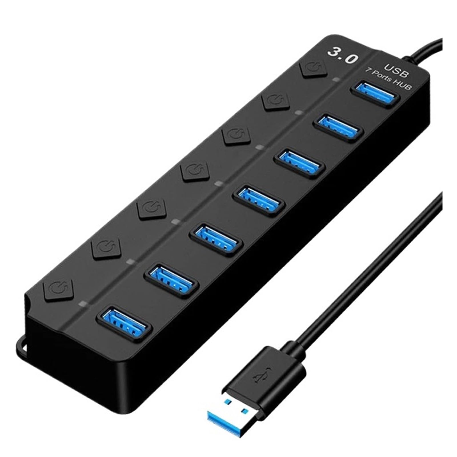 Adattatore Di Alimentazione USB 3.0 Hub Splitter Multi A 4/7 Porte 2. Switch Espansione Multiplo Cavo Da 30 Cm Capacità Di Ricarica Rapida(Black-3.0-7 ports)