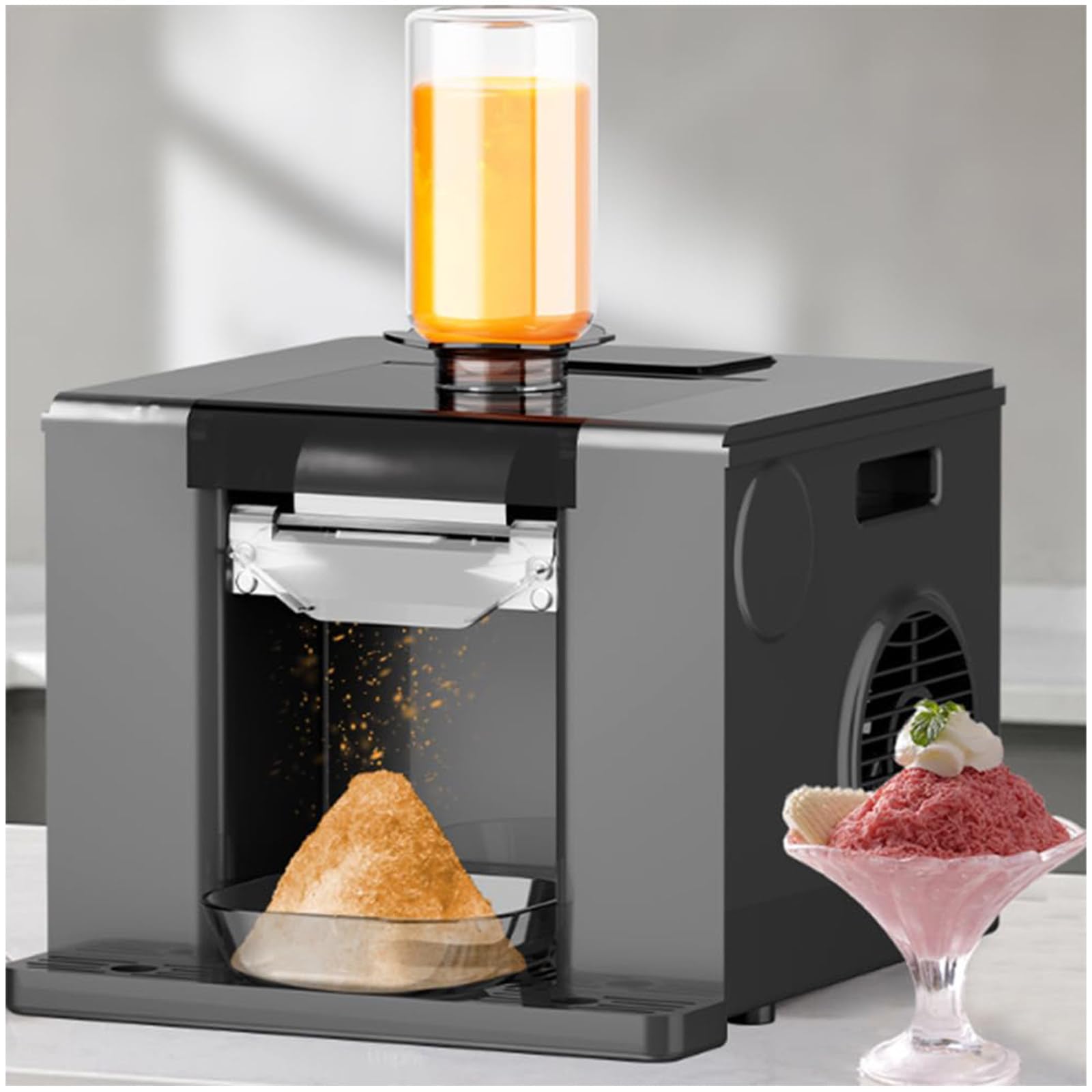 FBJAMZ Electric Ice Crusher Machine,Mini Snow Cone Maker for Home & Commercial Use, Shaves 60kg of Ice Daily,Refreshing Summer Treats. (Black)