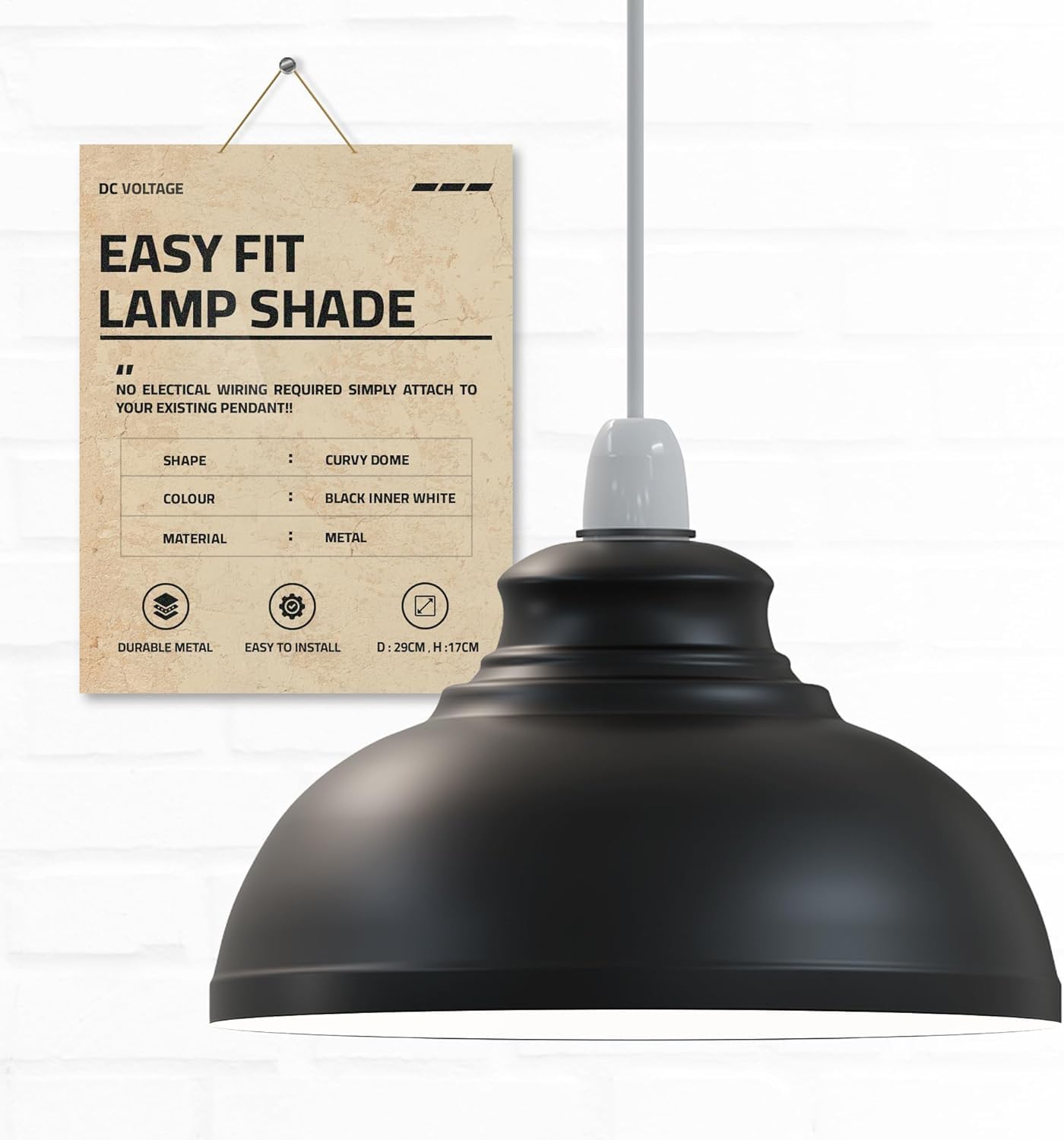 Black Inner White Metal Ceiling Lamp Shade 29cm Easy Fit Light Pendant Modern Lighting Shade for Bedroom, Hallway, Office Restaurant Industrial Kitchen Light Shade — image 1