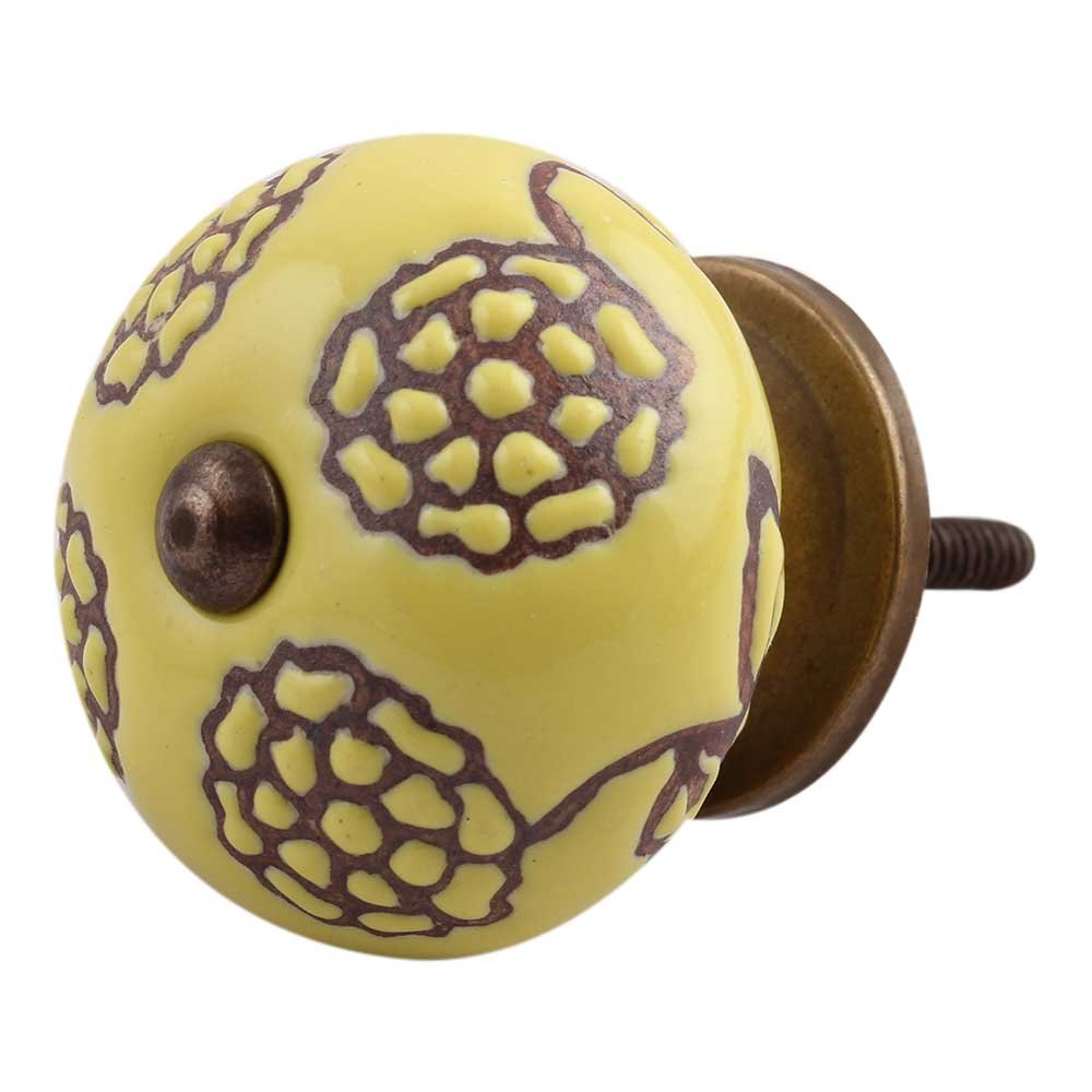 IndianShelf 4 Pack Yellow Floral Ceramic Drawer Knobs for Kitchen Cabinet Hardware Door Decorative Dresser Pulls Premium Artisan-Made