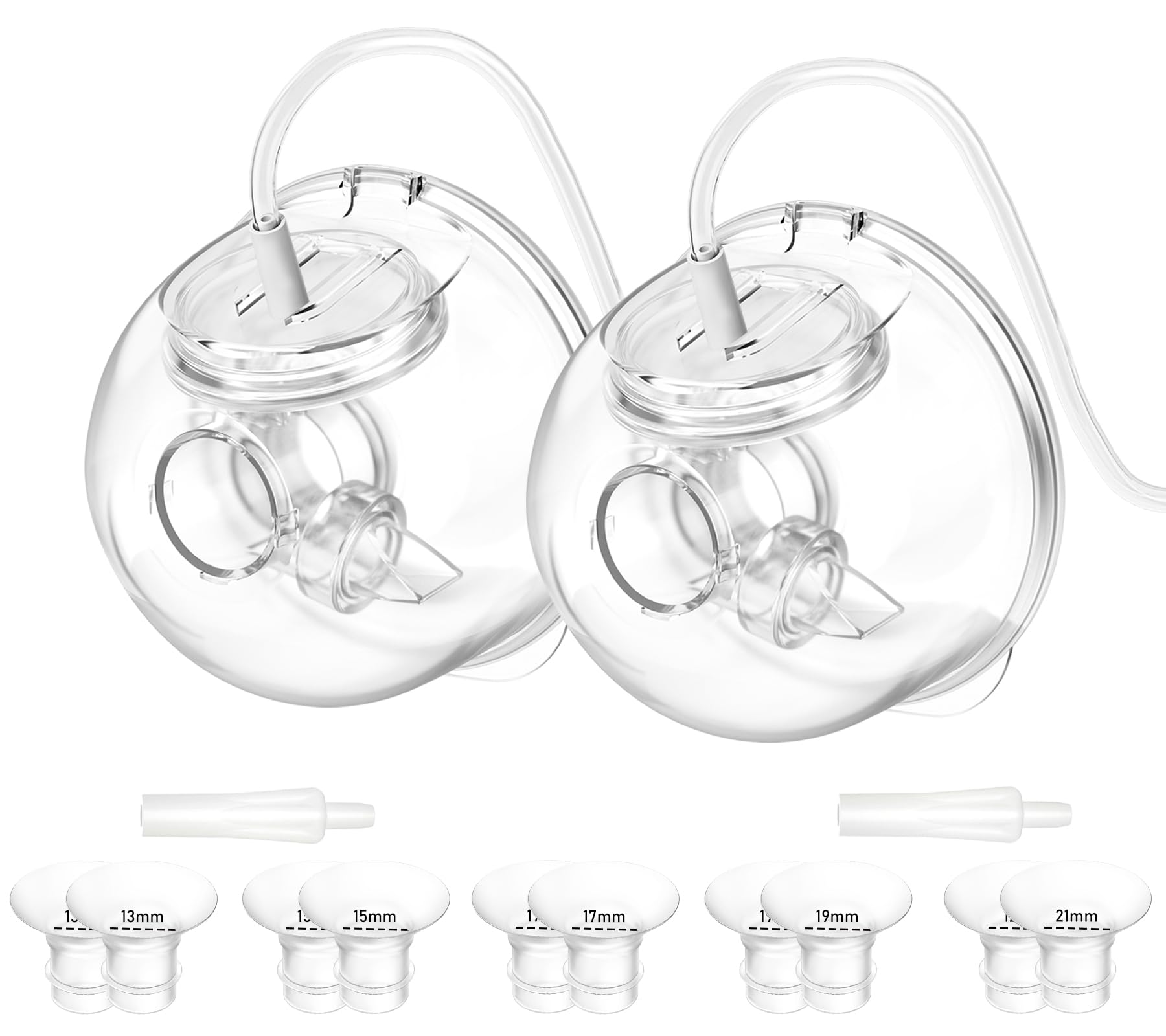 2 pack caracups wearable milk collection sets and 10pcs flange inserts 13/15/17/19/21 * 2pc for spectra s1 s2 9 plus and sg, fit for spectra/medela/lansinoh 24mm wearable breast pump collection cup