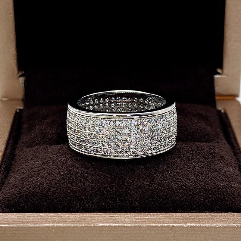 RKKOJJO 925 Sterling Silver Shiny Full Diamond Gemstone Ring 18K Oval Cut Cubic Zirconia Promise Cocktail Rings CZ Diamond Multi Row Ring Eternity Engagement Wedding Band Ring for Women Size 7 US Code 7