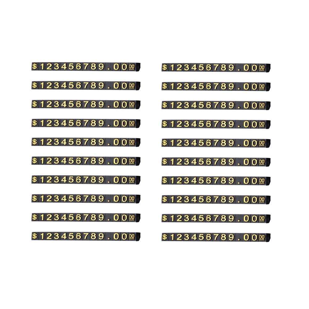 Mollytek 20 Sets Adjustable Price Tag Cube for Jewelry Display Counter Stand Number Letter Dollar Price Block Kit for Retail Shop (Golden, S)