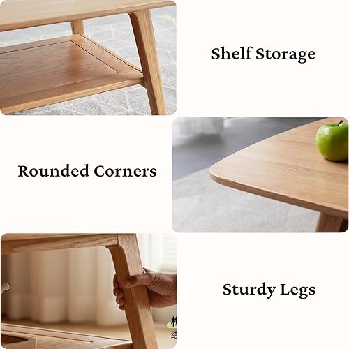 Miniatura 6 de Mesa de centro de madera - Mesa de centro de roble de 2 niveles - Mesa de centro moderna con estante de almacenamiento para sala de estar,