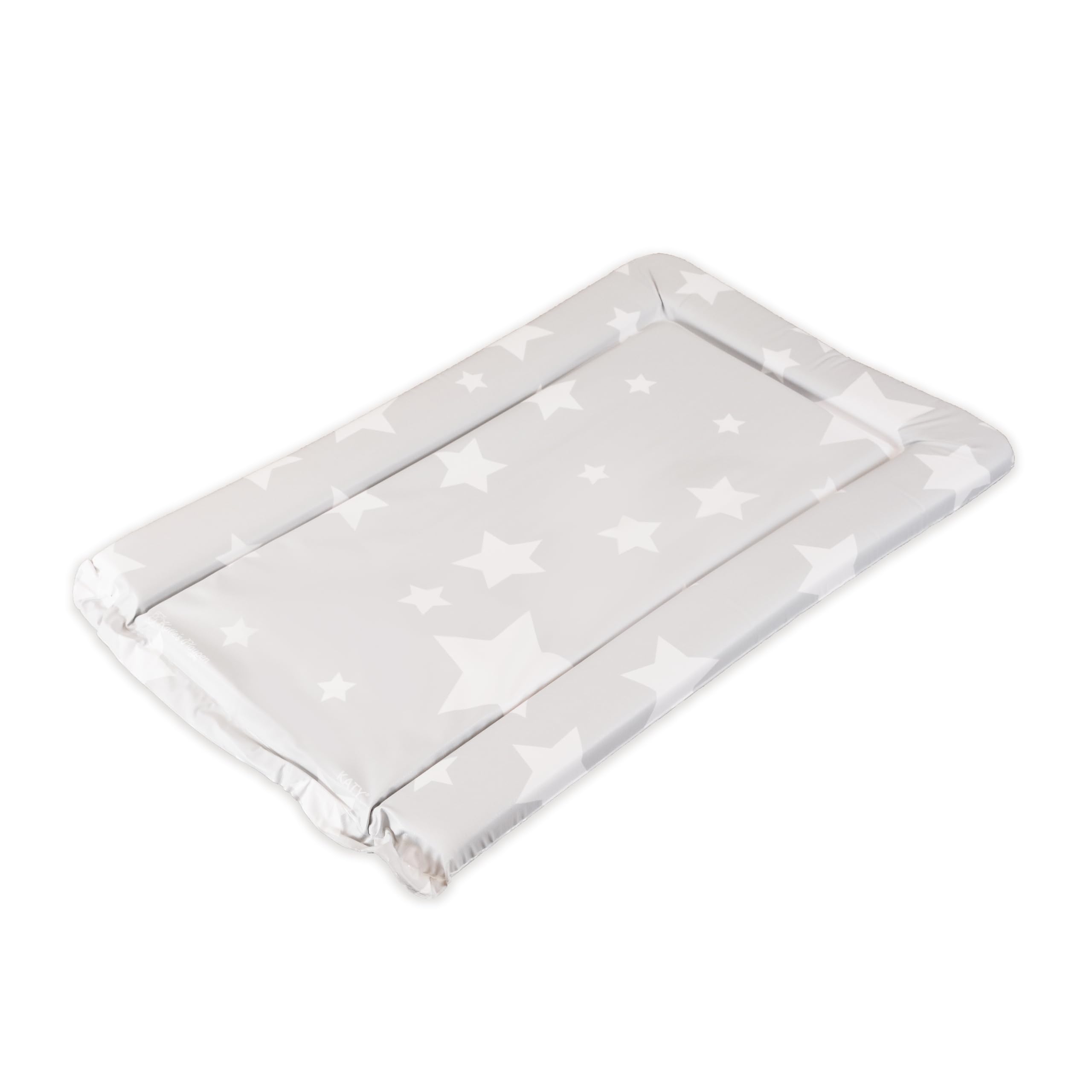 KATY Deluxe Baby - Cambiador unisex impermeable con bordes elevados, color gris claro con diseño de estrellas blancas
