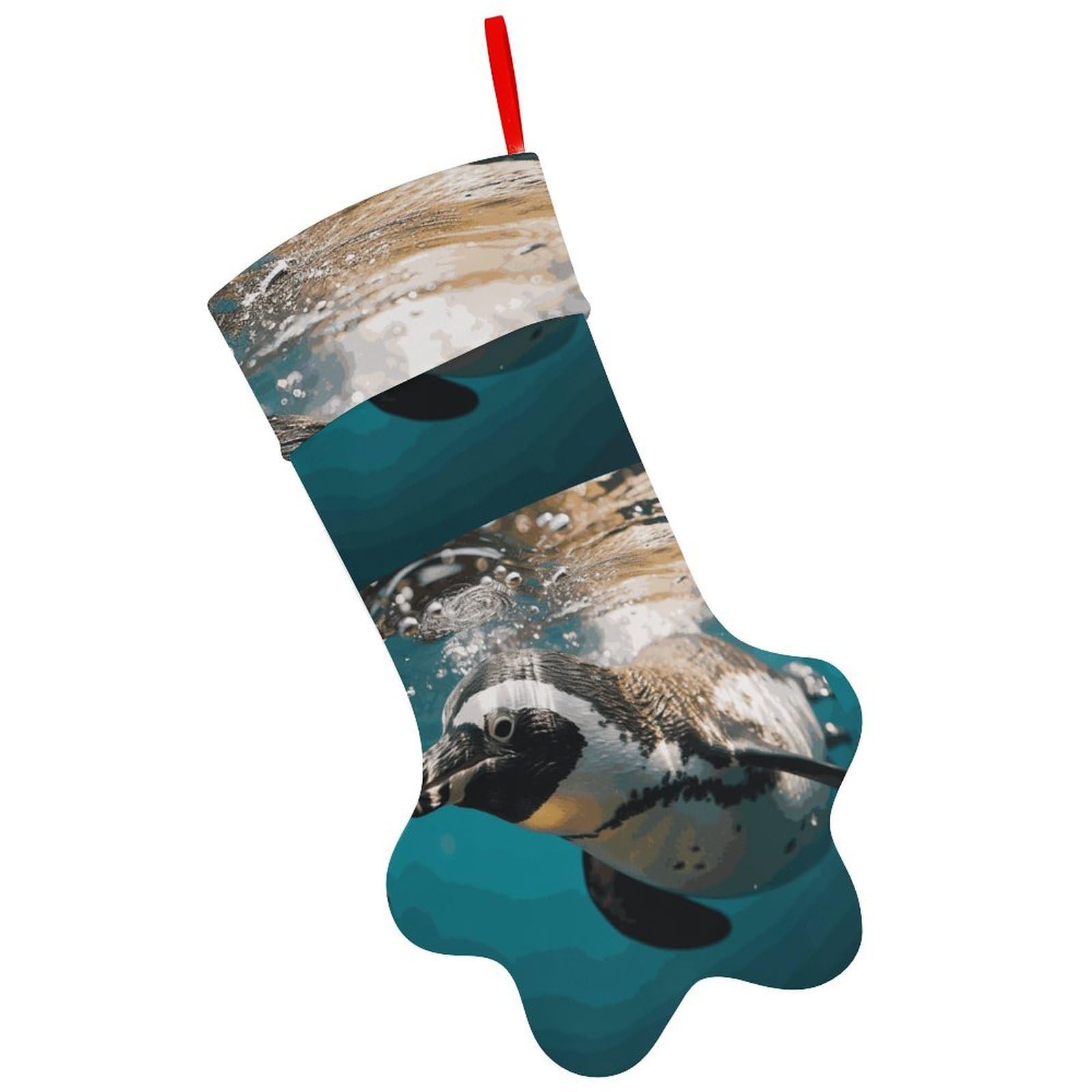 Penguin Swimming in The Ocean Christmas Stocking Soft Comfortable Christma Sornaments Stocking Cute All-Printed Dog-Paw Stockings for Xmas Eve Party Fireplace Tree Gift Decoration