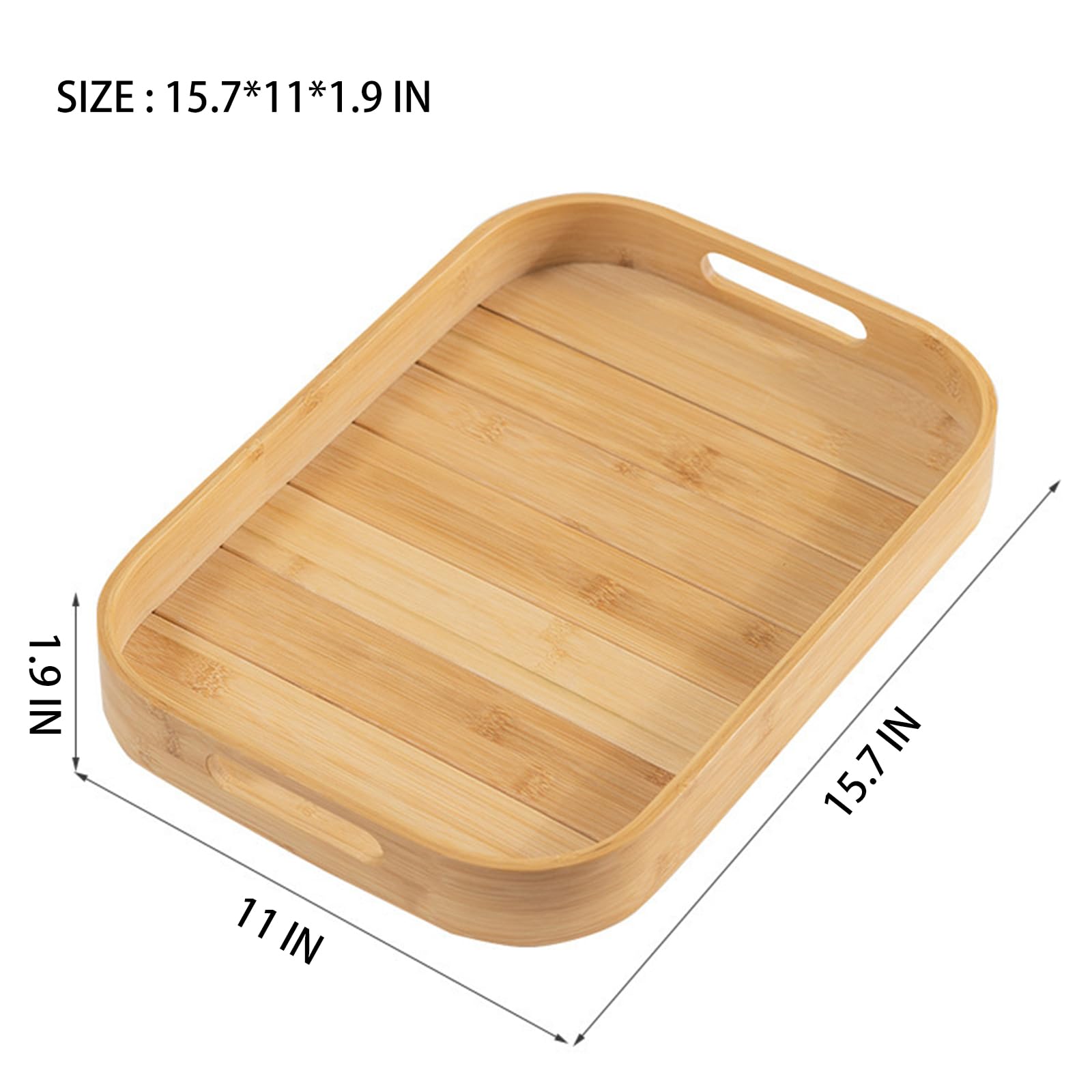 Plateau de service en bambou avec poignées, plateau moderne pour table basse ottomane, plateau de service décoratif pour petit déjeuner