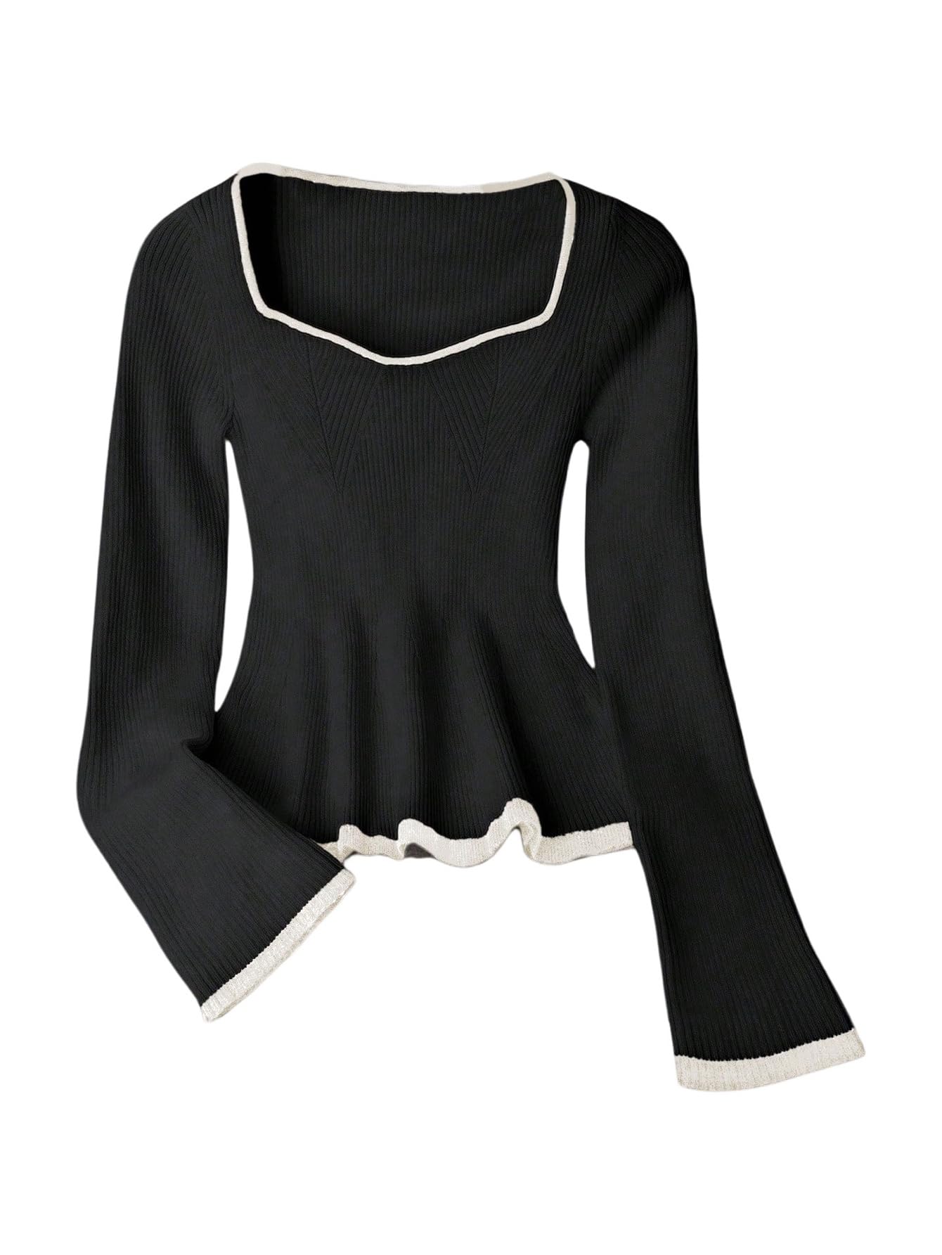 GORGLITTER Womens Peplum Sweater Cute Ruffle Long Sleeve Sweetheart Neck Knit Babydoll Pullover Jumper Tops Fall Outfits