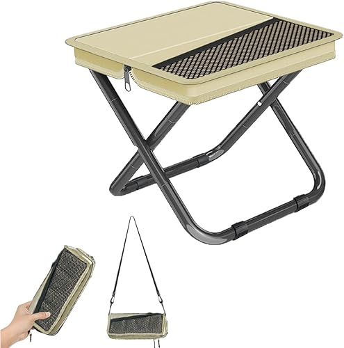 Taburete plegable portátil, estilo bolso, silla de campamento ultraligera con bolsillos de almacenamiento dobles, tela Oxford 600D de 3 capas, marco