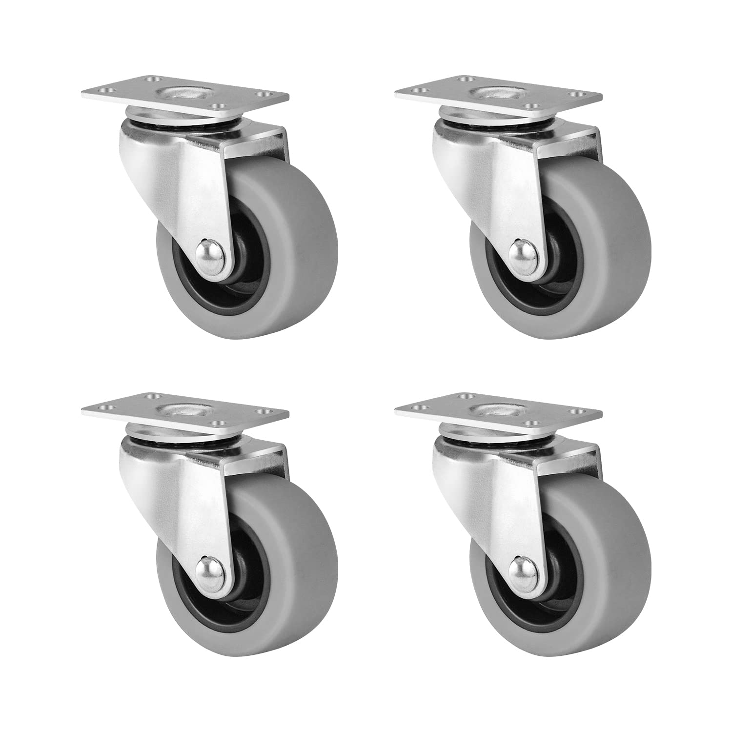 NINOSO 2" Casters Set of 4, Heavy Duty Rubber Caster Wheels Swivel Plate Castors Pack of 4 Total Capacity 320lbs (2"-4 Plate Swivel Caster)