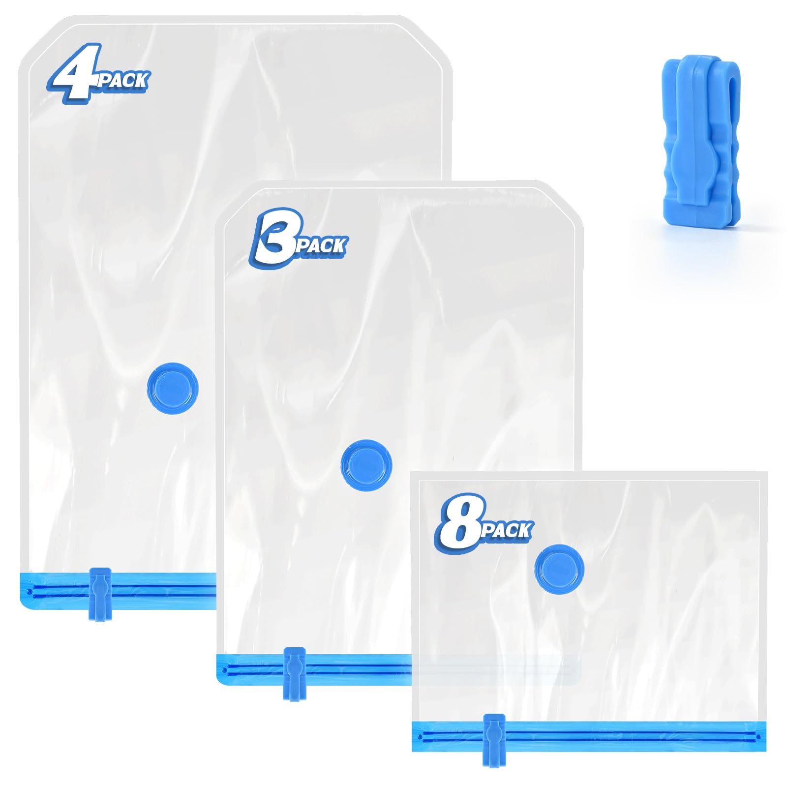Vakuumbeutel für Kleidung, Speziell für Reisen und Kofferorganisation, Verschiedene Größen 15 Stück (8 * 40x30 cm, 3 * 54x40 cm, 4 * 64x47 cm), Platzsparende Vacuum Bags for Clothing