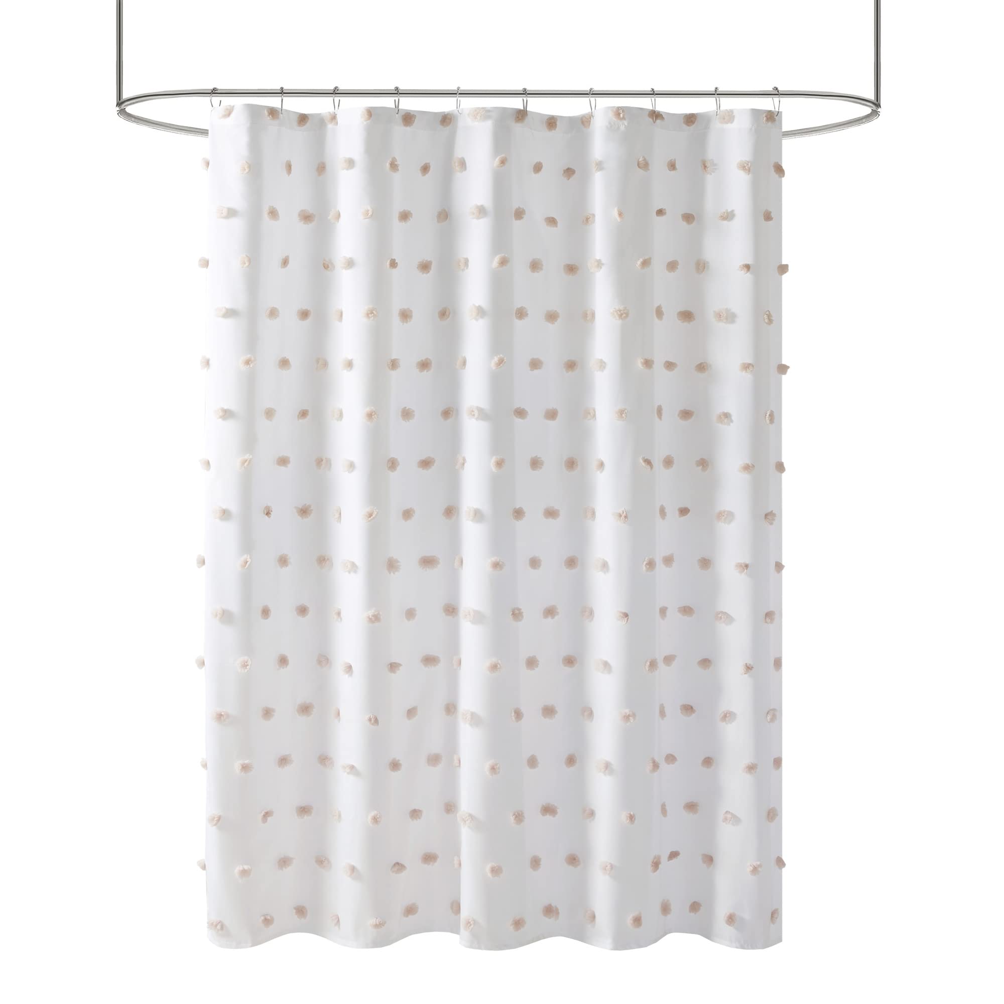 Madison Park Sophie - Cortina de Ducha Moderna con Pompones texturizados, decoración Moderna de baño, Lavable a máquina, Pantalla de privacidad para baño, 72 x 72 Pulgadas, Blanco/Rubor | Añade privacidad, lavable a máquina, certificado OEKO-TEX