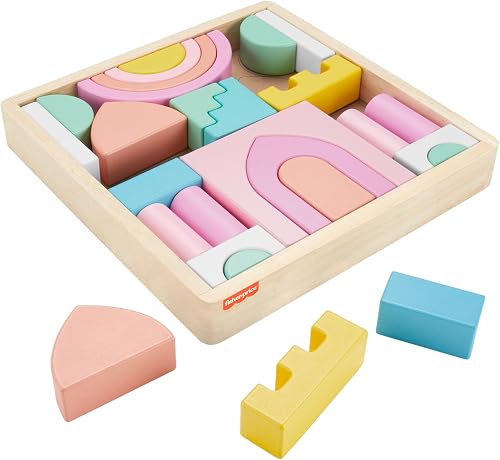 Fisher-Price Mattel Toddler Stacking Toy Wooden Castle Block Set, 28 Wood Pieces for Ages 2+ Years, HXT80