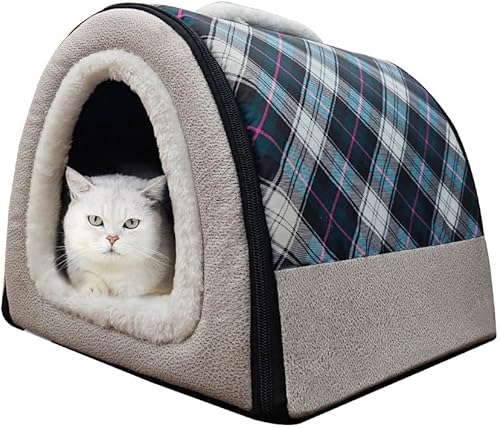 Miniatura 7 de Cama para perros o gatos, 2 maneras de usar, casa para mascotas de interior con alfombrilla esponjosa, funda extraíble y lavable, casa a prueba de