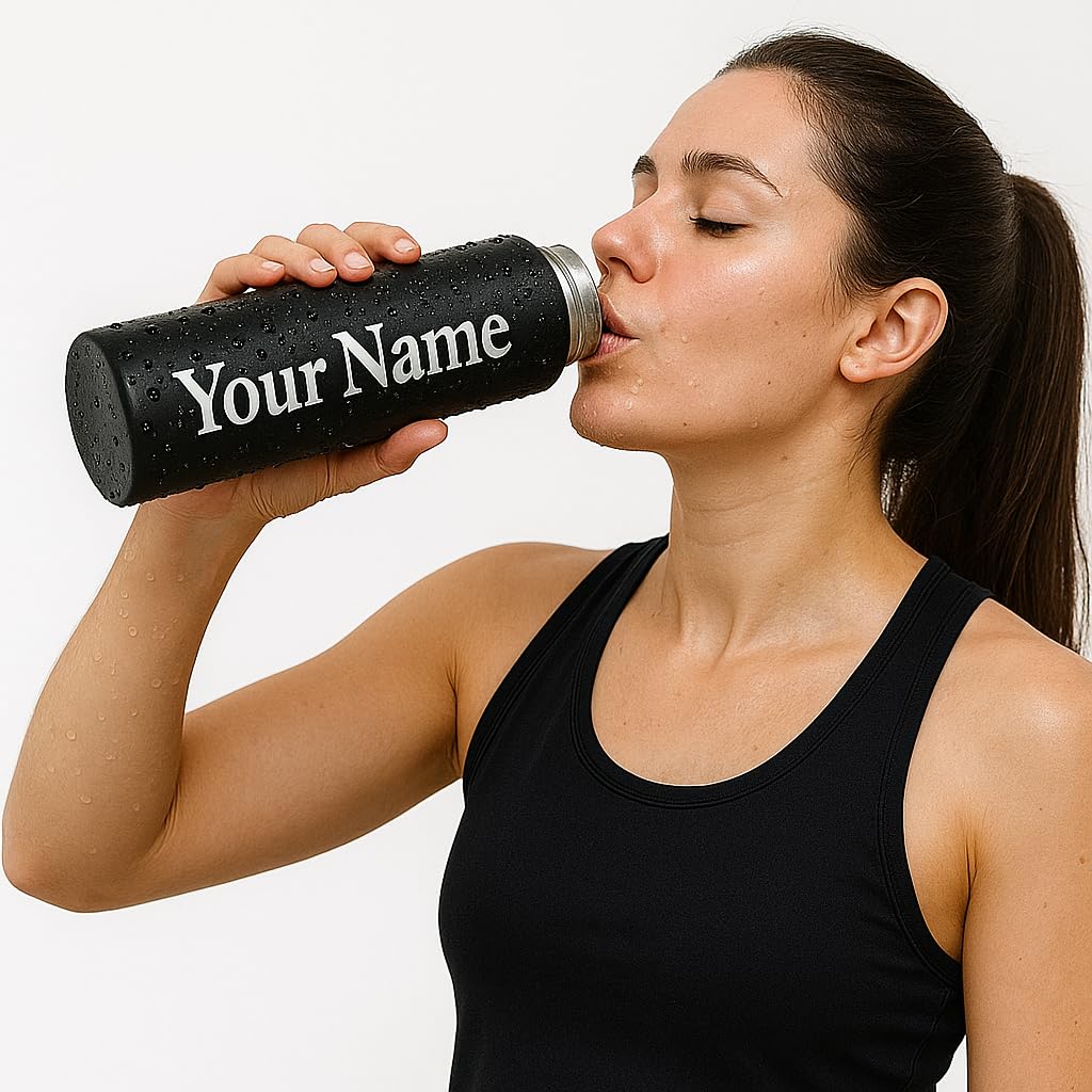 Customized/Personalized Stainless Steel Water Bottle with Smart LCD Touch Screen, Keep Cold 500 ml (Matte Black)