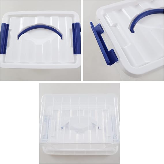 Kiddream 6 Liter Clear Storage Boxes, Samll Plastic Containers Boxes with Lids and Handles Set of 6 (Blue Handle)