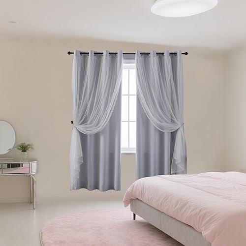 Miniatura 5 de indistar Home Cortinas opacas de doble capa con ojales sólidos en la parte superior, par de paneles de cortinas para ventana, 52 pulgadas de ancho x