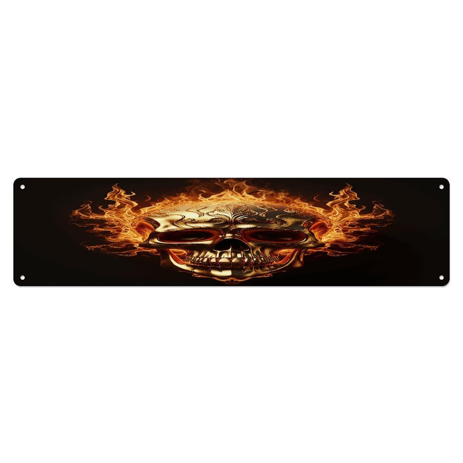 Adfgyerh Style Skull And Flames Wall Decor Aluminum Waterproof. Plaque, Practical Gift,Sign 15.7X3.9 Inch Poster,For Home, Office, Business, Garage– Indoor/Outdoor