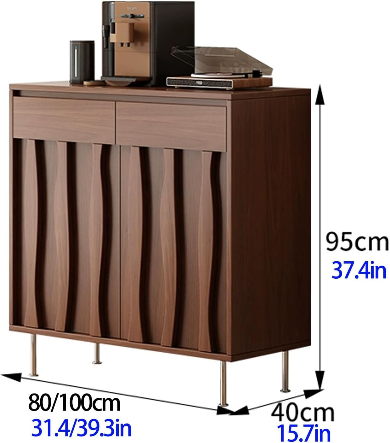Sideboard Buffet Cabinet, Fluted Kitchen Storage Cabinet with Adjustable Shelves, Wood Hutch Cupboard, Media Console Coffee Bar Table(Black,80x95cm/31.4x37.4in)