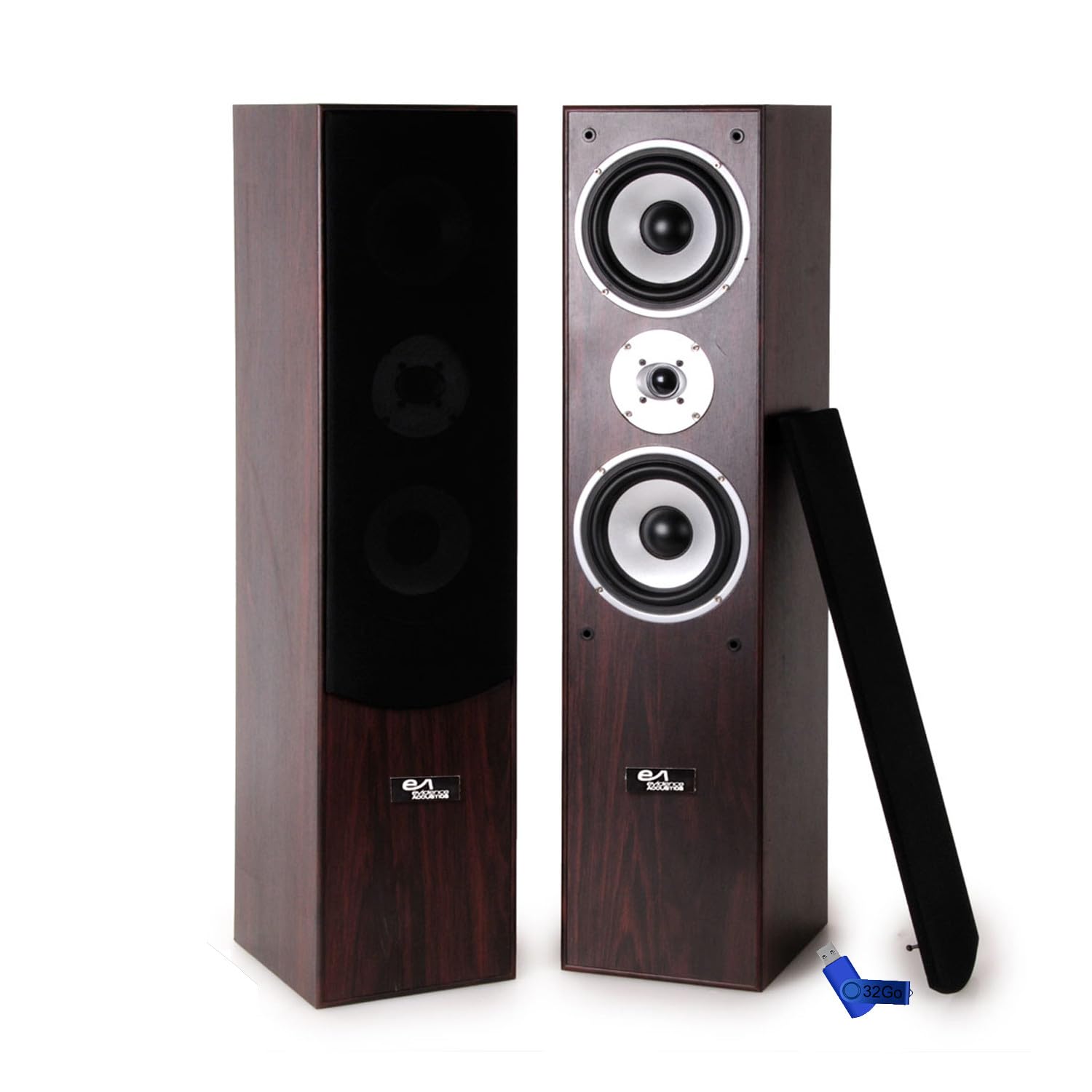 Evidence Acoustics Paire d'enceintes HiFi/Home-Cinéma - EA700-WAL - 2x500W PMPO - Bass Reflex à 3 Voies - Noyer/Acajou+Clé USB 32G