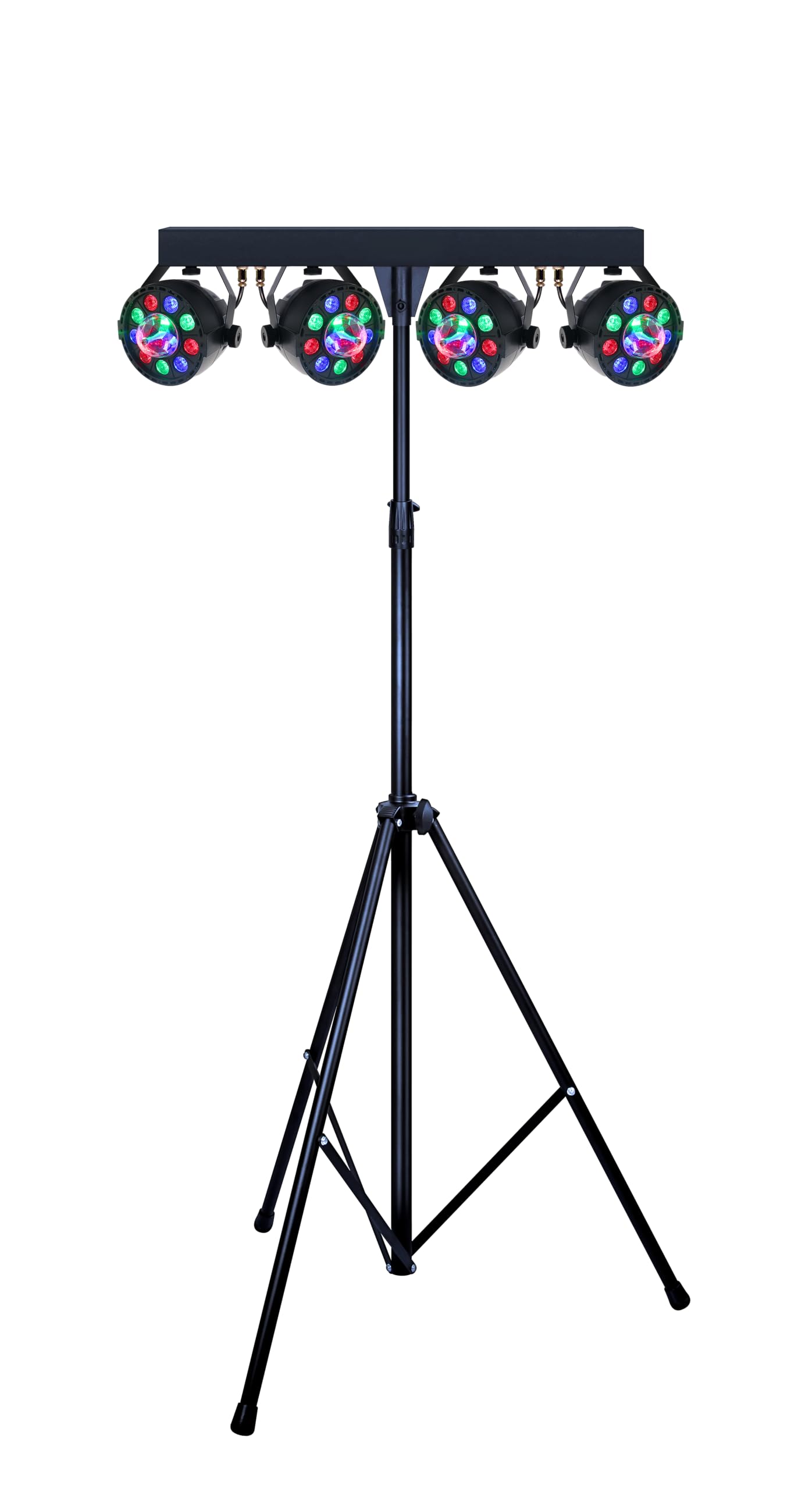 N-Gear PartyBar Five Barra de Luces LED PAR RGB DJ con Trípode y Mando | 4 focos PAR RGB - control DMX y modo música - mando a distancia - trípode ajustable - para fiestas, discoteca y escenario