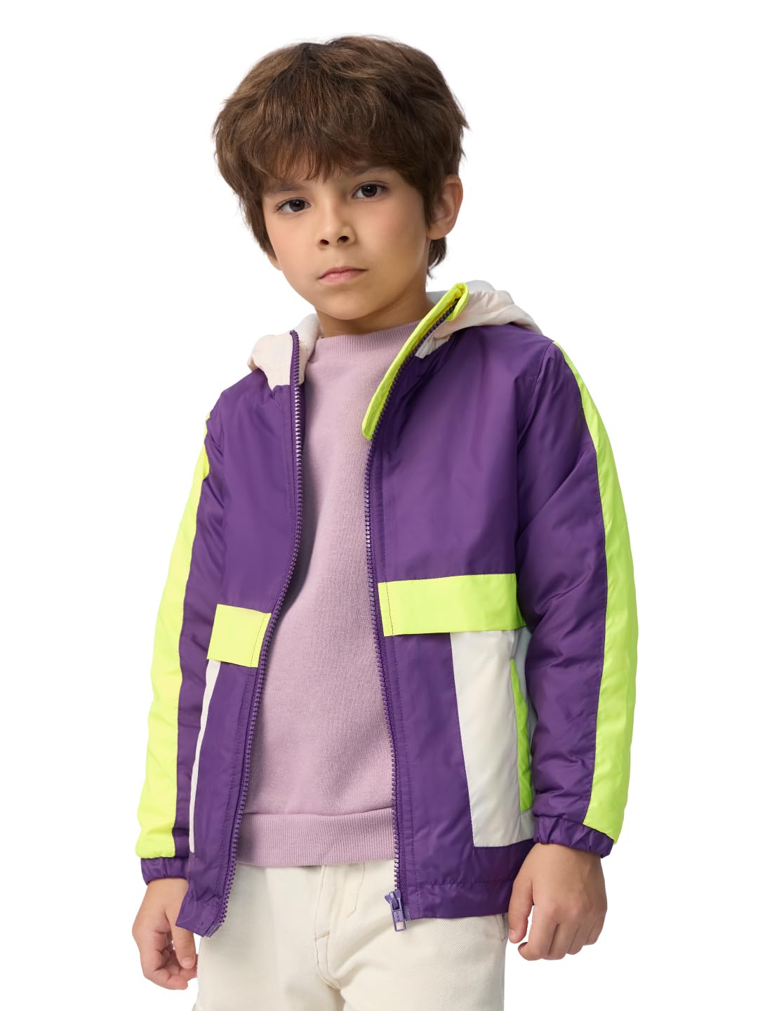 The Souled Store Dewberry - Chaqueta de cuello con capucha para niños y bebés, con cremallera frontal, manga larga, bloque de color, con capucha y cremallera para niños