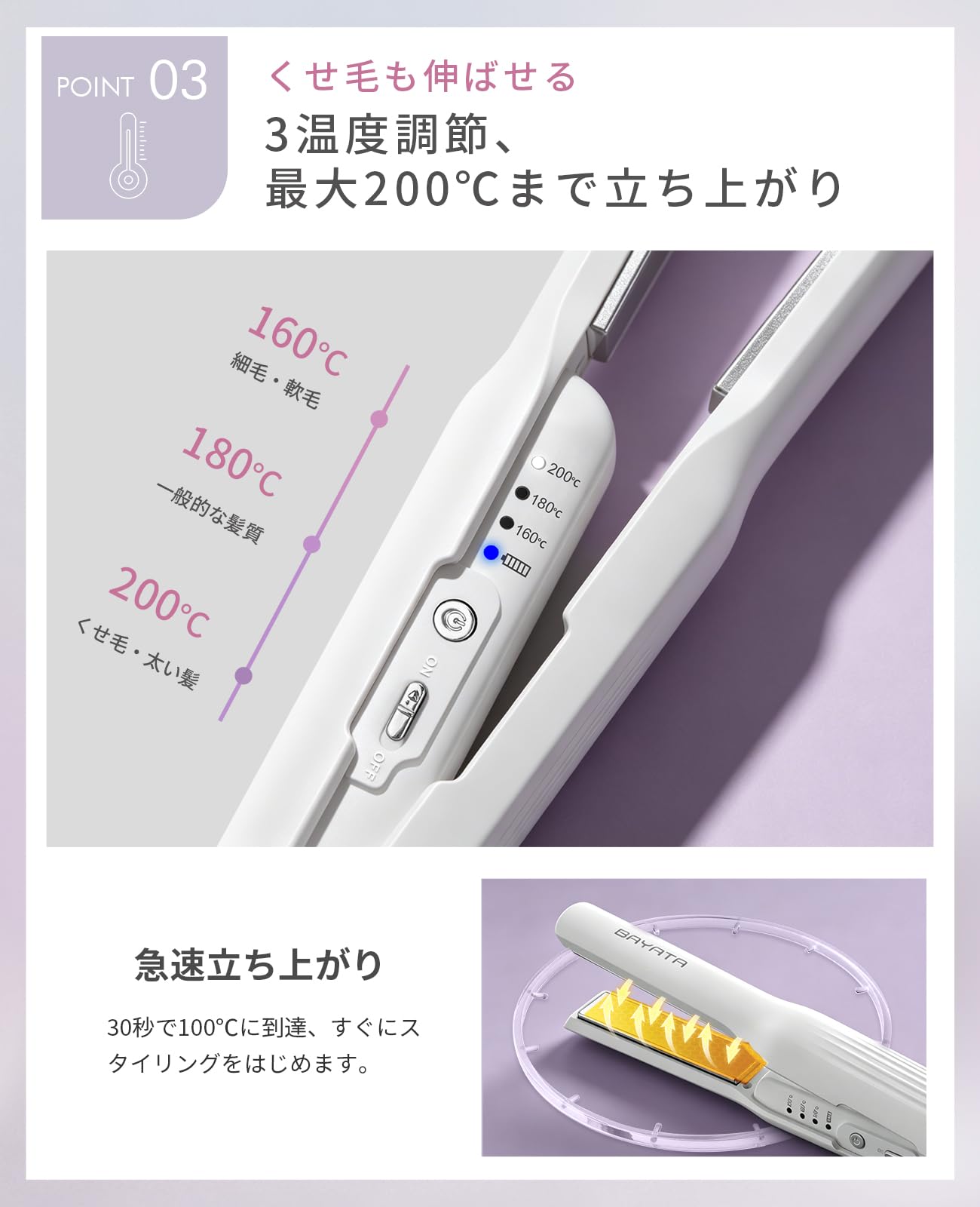 Amazon | BAYATA コードレス ヘアアイロン 4500mAhバッテリー ヘア
