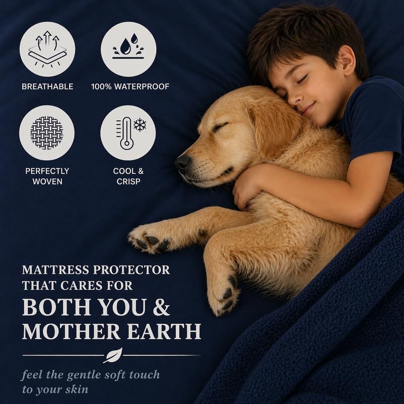 Image of Premium Waterproof Mattress Protector Cover Single Bed | Breathable Terry Cotton Bed Protector, Single Bed (72 X 36, 6 X 3 Feet - 2 to 10 inch - Royal Blue)