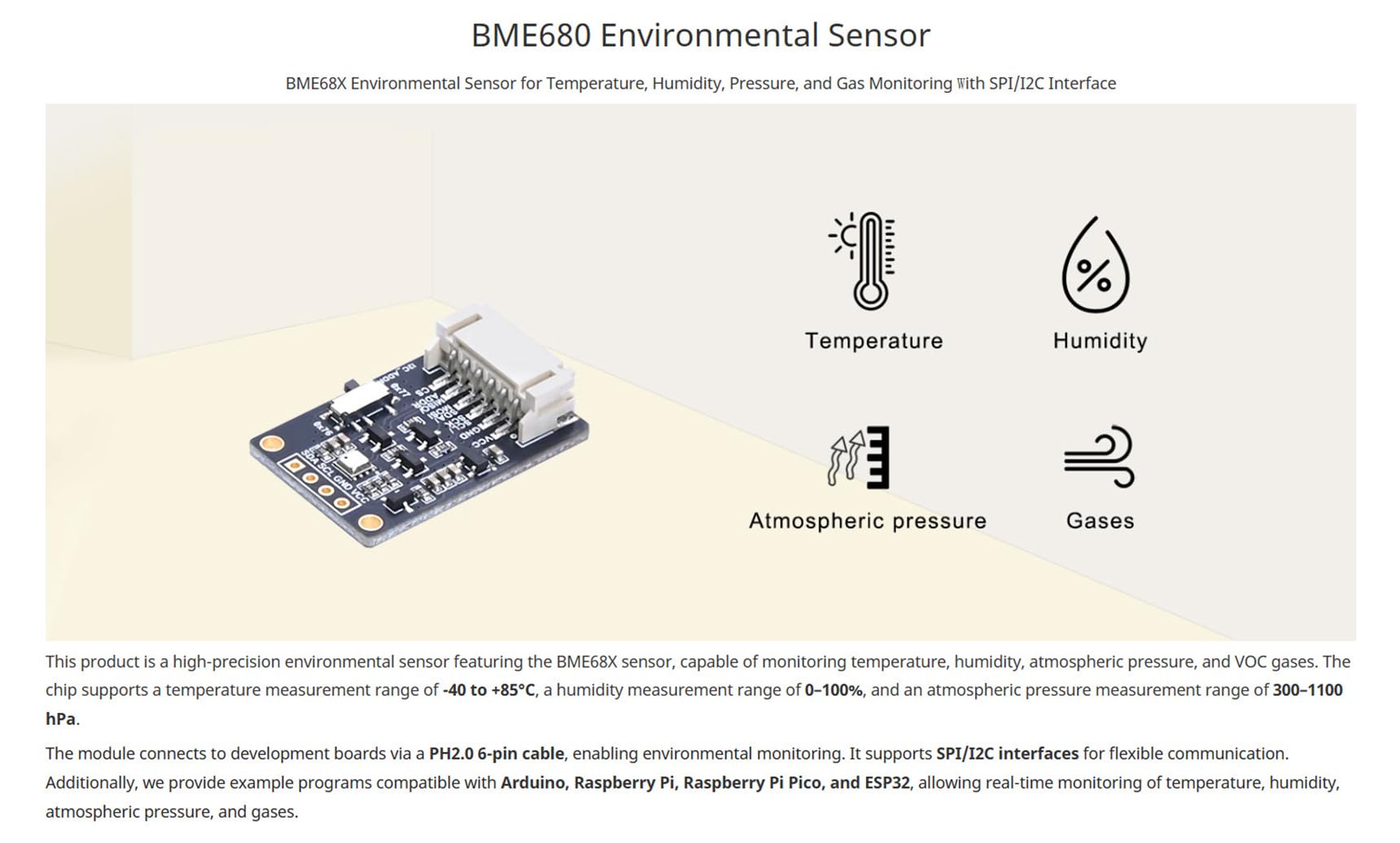BME680 Environmental Sensor, Supports Temperature, Humidity, Pressure, Gas Detection, I2C & SPI, Ideal for Raspberry Pi, Pico, Arduino, and ESP32 Projects — Amazon image 2