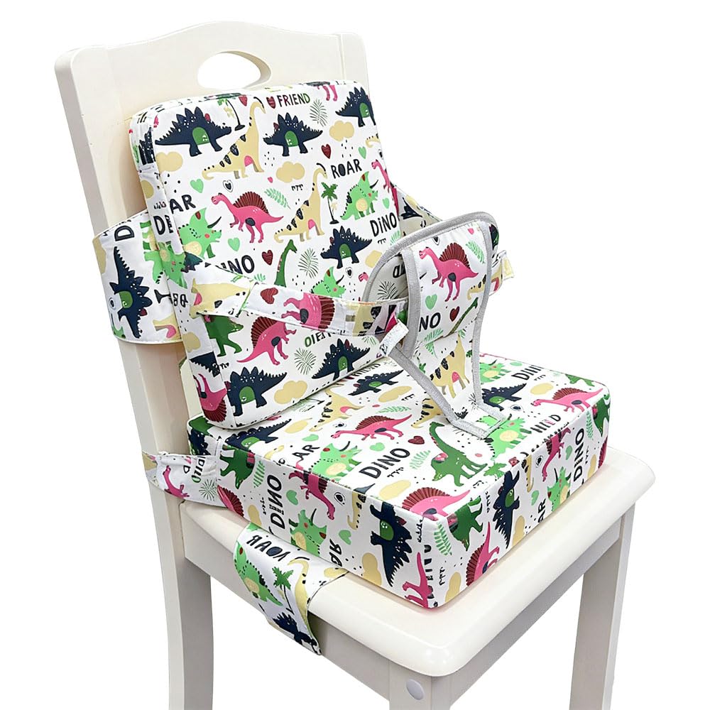 Booster Seat for Dining Chair, Portable Booster Seat Dining Chair, Non-Slip High Child Booster Seat, Travel Booster Seat with Backrest & Adjustable Belt Lightweight ＆ Easy-to-Clean