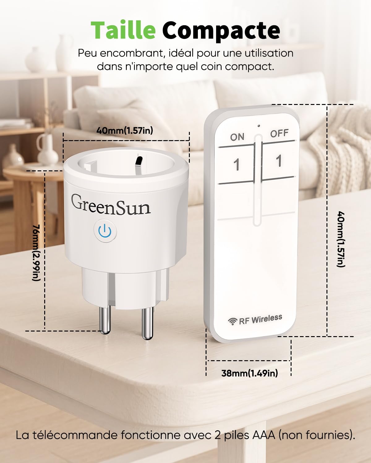 GreenSun Prise Telecommande Sans Fil - 30M 3680W Prise Connectée 16A Interrupteur avec Telecommande RF Smart Plug pour Lampe et Électroménager