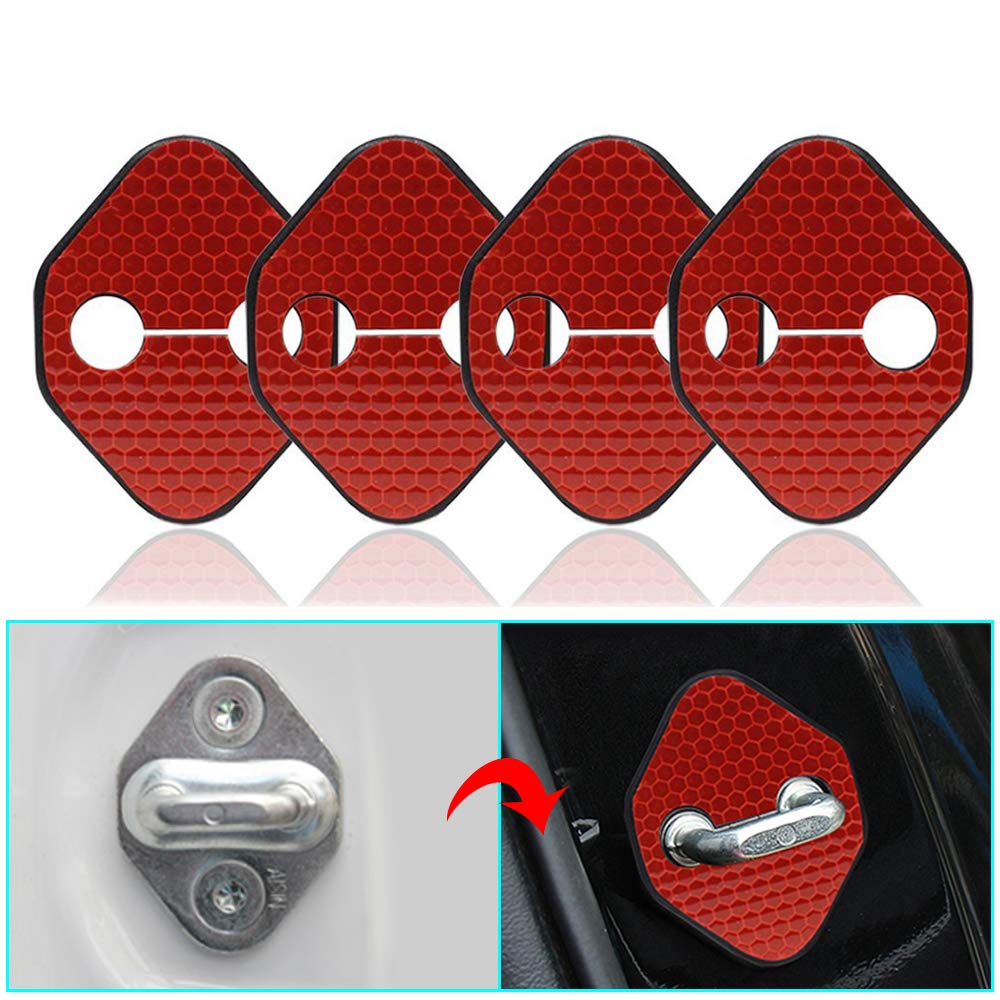 Custom Car Door Lock Cover for H onda Jade Insight Odyssey Tep Wagon etc Door Lock latches Striker Cover Protective Plastic 4Pcs Reflective Red Sticker