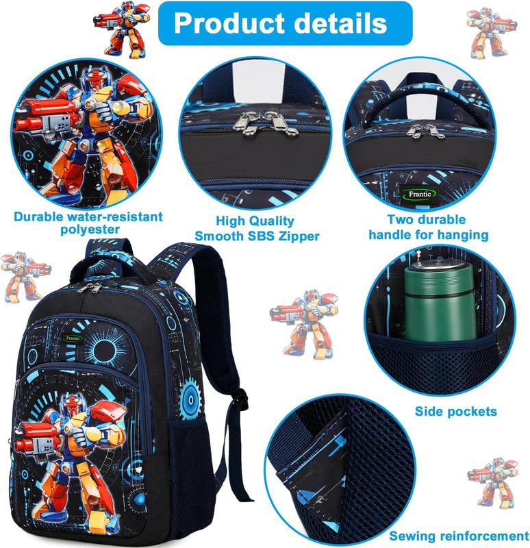 Image of Frantic Waterproof Polyester 35 L School Backpack With Pencil /Staionery Pouch School Bag Class 1 to 8 Daypack Picnic Bag For School Going Boys & Girls(RR Blue Transformer B)