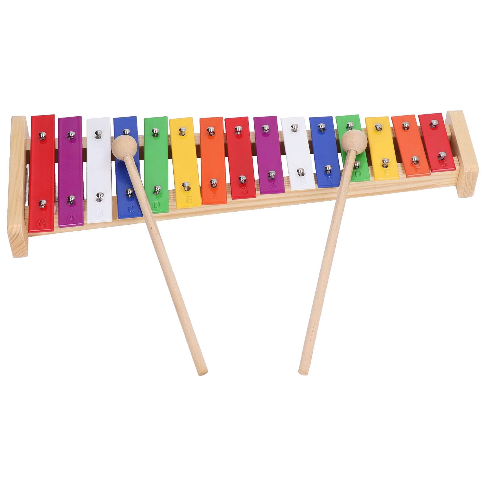 Xilófono 15 notas, Xilófono con 2 Mazos para Niños Instrumento Musical Educativo Glockenspiel de Aluminio y Pino Juguete Adecuado a Partir de 3 Años