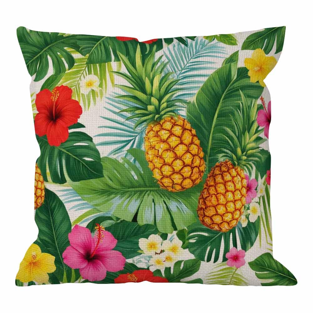 HGOD DESIGNS Pineapples Decorative Throw Pillow Cover Case Cotton Linen Outdoor Pillow Cases Square Standard Cushion Covers for Sofa Couch Bed 18x18 inch Green Yellow Pink