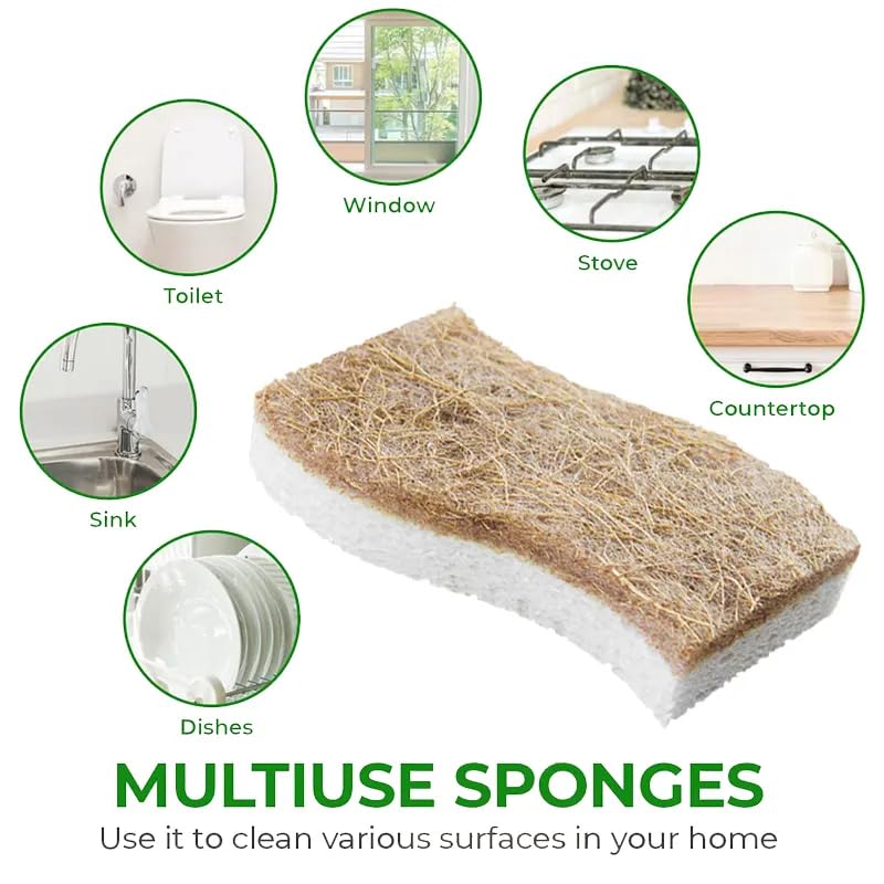 Image of Eco Friendly Scrubbing Sponge, 6-Pack, Biodegradable, All Natural, Plant Based Kitchen and Bath, Multi-Surface Scrubber Sponge