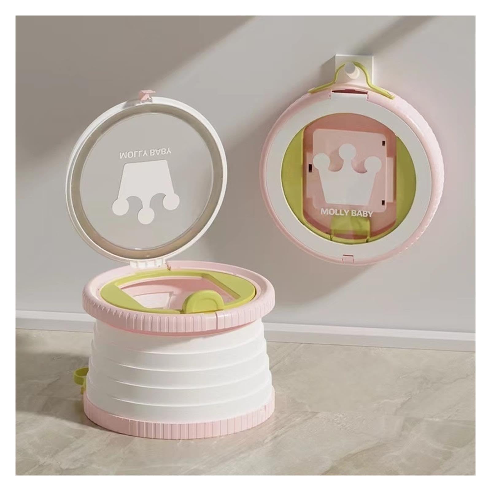 Toilette portatile vasino pieghevole a forma di cartone animato per viaggi di emergenza con borse(Green)